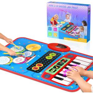 2-in-1 Musical Mat Toys for 1 2 3 4 5 Year Old, Piano Keyboard & Drum Set with 2 Drum Sticks, Early Educational Musical Learning Toys Birthday for 1 2 3 4 5 Year Old Boys & Girls, Blue 2-in-1 Musical Mat Toys for 1 2 3 4 5 Year Old, Piano Keyboard & Drum Set with 2 Drum Sticks, Early Educational Musical Learning Toys Birthday for 1 2 3 4 5 Year Old Boys & Girls, Blue