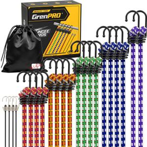 GRENPRO Premium Bungee Cords Heavy Duty - 22 pcs Bungee Cords with Hooks in A Storage Bag Includes 10", 18", 24", 30", 36", 48" Bungie Cord Bundle