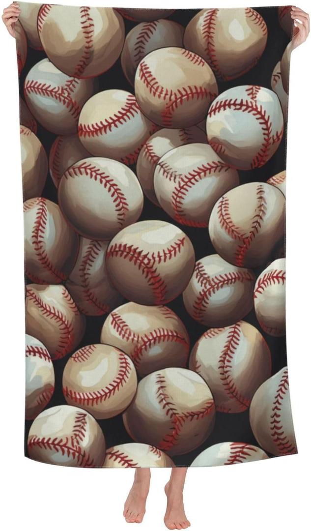 Retro Baseball Pattern Beach Towel Quick Dry Microfiber Game Sport Towel Lightweight Large Swimming Towel for Travel Pool Camping Absorbent Soft Beach Towel for Women Men Girls Boys 52x32 Inches