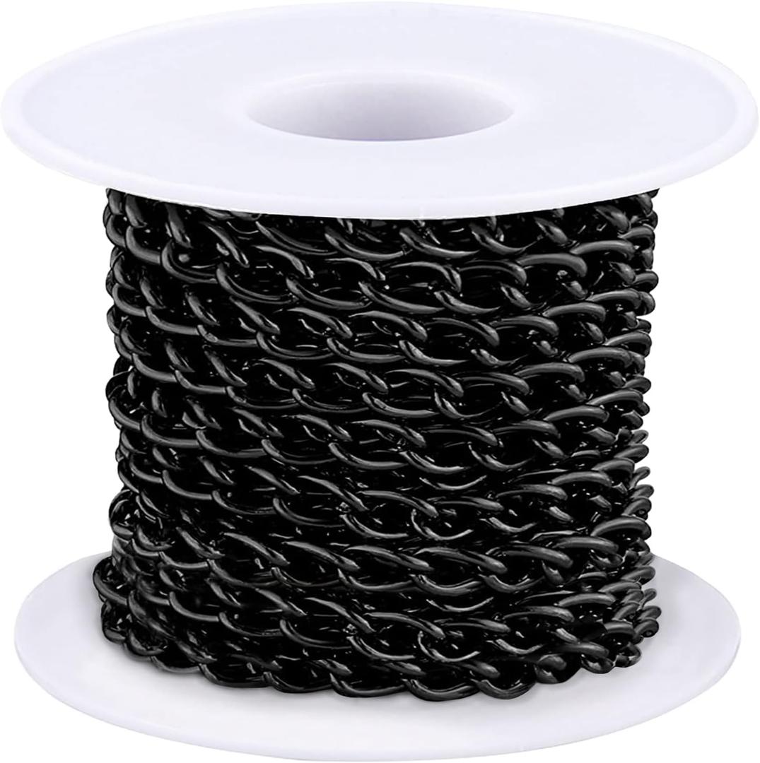 Jishi 16ft Aluminium Curb Chain Roll, Thick Twisted Chain Links, Black Plated Metal Craft Chain Curb Link Chain Spool for Jewelry Making Necklace Bracelet DIY Crafts, Jewelry Making Findings Supplies