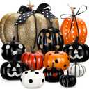 12 Pcs Halloween Artificial Foam Pumpkins Assorted Sizes Decorative Pumpkins Halloween Decorations for Table Tabletop Fireplace Mantel Tiered Tray Desk Home Decorations
