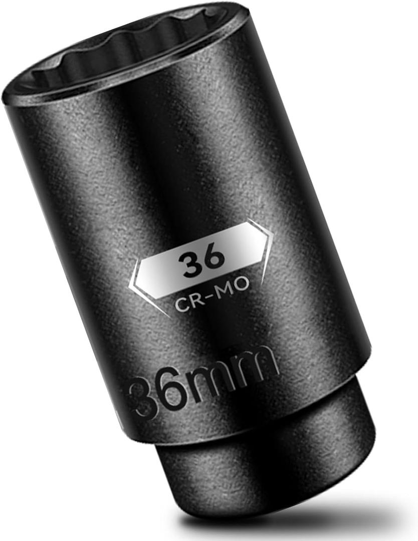 BLACKROBOT 36 mm 12-Point Deep Impact Socket, 1/2 Inch Drive, Metric, Black Manganese Phosphate Coating