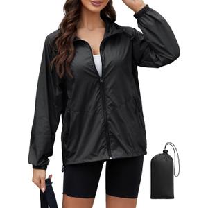 PITINAN Lightweight Rain Jacket Women Packable Wind Breaker Light Rain Jacket Women Waterproof Travel Raincoat (Black, S)