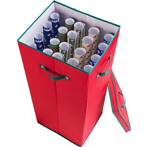 Wrapping Paper Storage Box- Holds 20 Rolls of 30 Gift Wrap-Upright Container with Lid, Dividers & Handles-Christmas & Birthday Wrap by Elf Stor (Red)