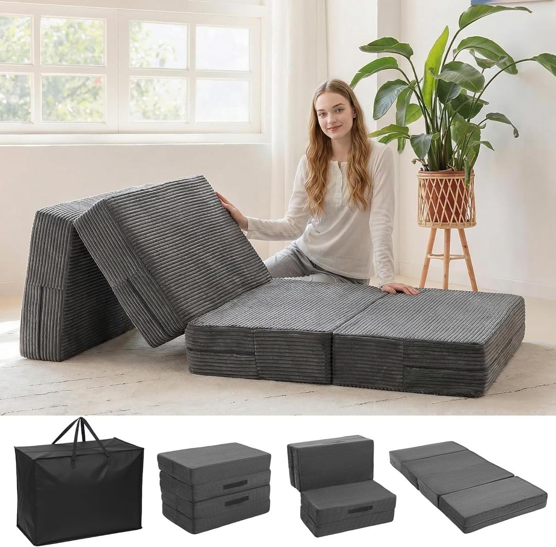 HOMBYS 6 Inch Memory Foam Foldable Mattress Twin Size, Thick Portable 4-Folding Mattress with Removable Washable Cover for Guest Room, Camping & Travel