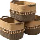 TeoKJ Set of 3 Baskets for Organizing, Decorative Rope Baskets for Storage, Storage for Pets, books, Pillows, Toys & Cloths, Black & Jute