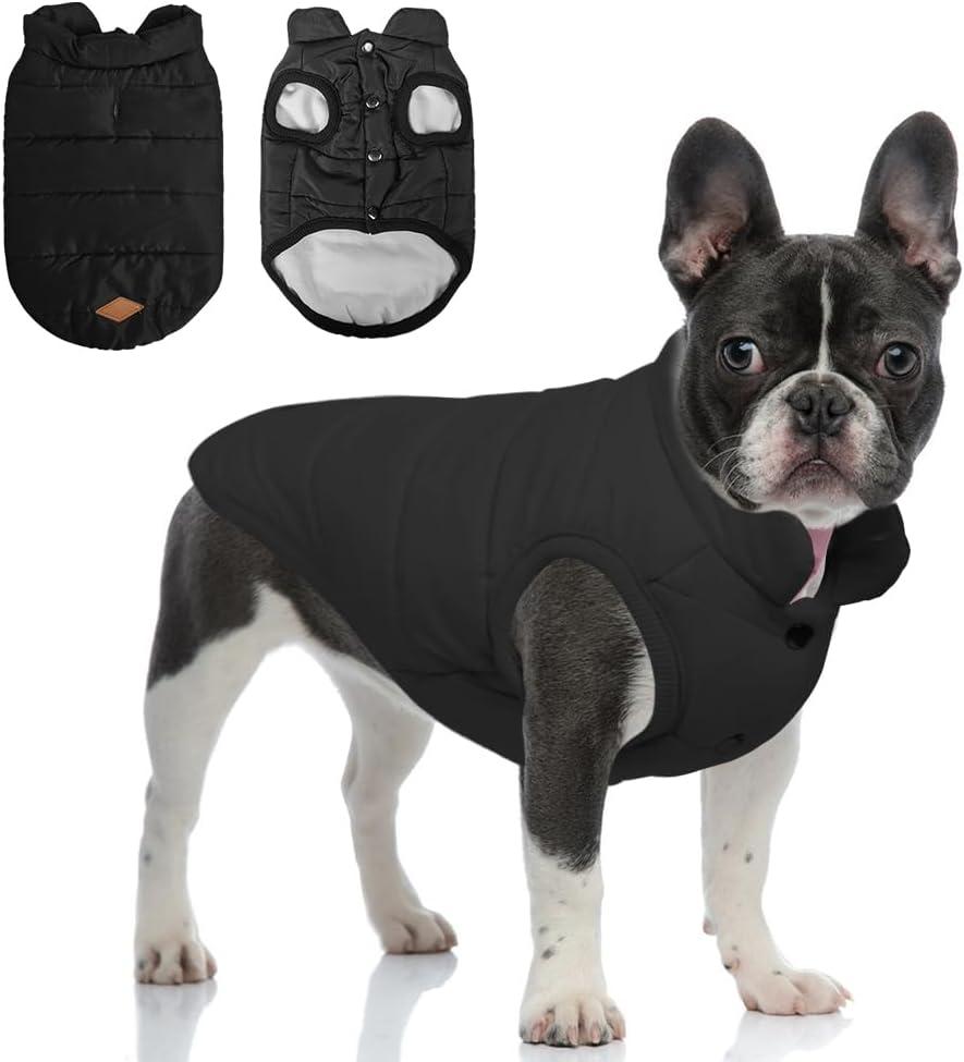 Warm Dog Coat, Windproof Dog Jacket Fleece Pet Winter Coats Solid Color Dogs Clothes Cold Weather Pet Jacket Vest Soft Puppy Apparel for Small Medium Dogs Cat (S, Black) (Small(Chest: 15.7'', Back: 11.0''))