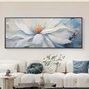 Hand-Painted White Flower Canvas Wall Art for Bedroom.Framed Modern Floral Artwork Ready to Hang for Living Room Large Oil Painting Home Decoration 24x56 inches