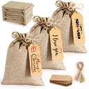 25Set Reusable Burlap Gift Bags with Drawstring, 5x7" Small Party Favor Gift Bags + Bonus Gift Tags & String, Brown Linen Sacks Bag for Wedding Party Favor, Coffee, DIY Craft Sachet Bulk Bags