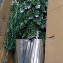 Set of 3 Potted Christmas Tree 5ft/4ft/3ft Slim Pencil Christmas Tree with Metal Buckets Artificial Xmas Trees for Porch, Front Door, Entryway, Holiday Party Decoration(Green, White)