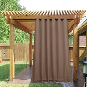 NICETOWN 2 Panels Weighted Blackout Curtains for Patio Waterproof, Grommet & Back Tab on Top & Bottom Windproof Blackout Outdoor Curtains for Porch with Bouns Rope for Fixed, Tan, W84 x L84