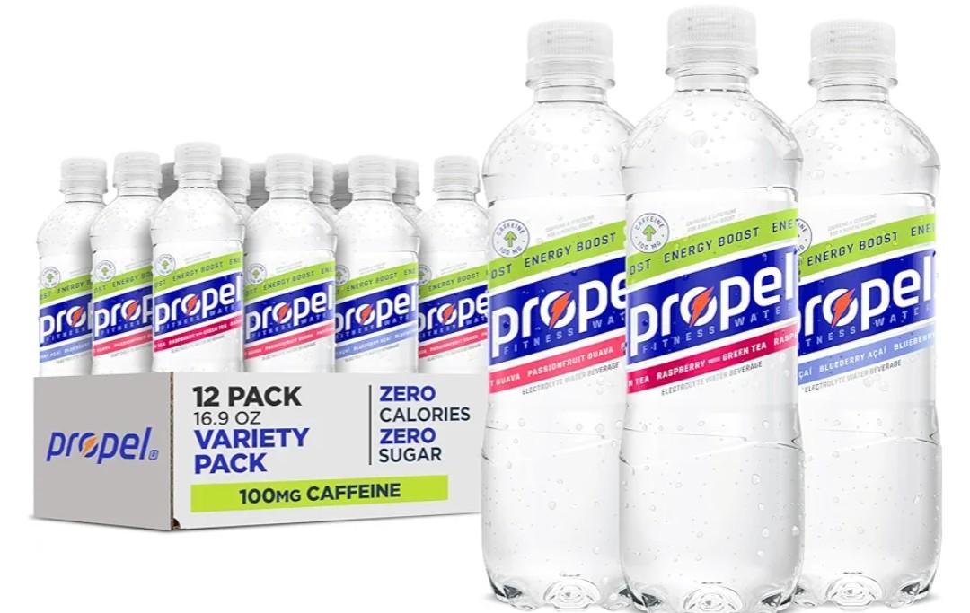 Propel Energy Boost Zero Calorie Flavored Water with Electrolytes and Caffeine, 3 Flavor Variety Pack, 16.9 fl oz Bottles (12 Pack), Best By: 02/27/2026