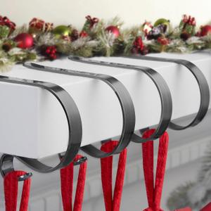 Christmas Stocking Holders for Mantle Set 4, Scratch-Free Christmas Stocking Holders for Fireplace Mantle,Multi-uses Stocking Hooks for Mantle,Mantel Stocking Holders Clip for Xmas Party Decorations (Nickel-4 Pack)