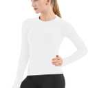 MathCat Seamless Workout Shirts for Women Long Sleeve Yoga Tops Sports Running Shirt Breathable Athletic Top Slim Fit (Small, White)