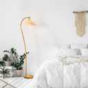 Globe Electric x Novogratz 61000043 62" Floor Lamp, Wood Toned, White Pleated Shade, Pivot Joint on Shade, On/Off Foot Switch, Black Cord, Modern Lighting for Living Room or Office