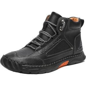 CrazySavage Mens Casual Leather Orthopedic Handmade Boots Fashion Mid Top Walking Driving Shoes Waterproof Arch Support Spacious Toe Box Outdoor Non-Slip Trekking Boot (Black, 13)