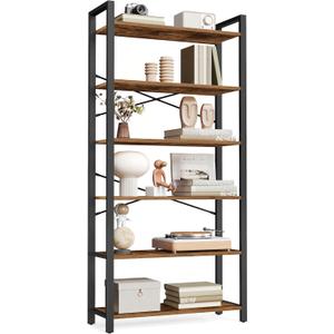 VASAGLE 6-Tier Bookshelf, Bookcase with Steel Frame, Book Shelf for Living Room, Home Office, Study, 11.8 x 26 x 73.2 Inches, Industrial Style, Rustic Brown and Ink Black ULLS062B01