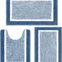 Pauwer Bathroom Rug Sets - 3 Piece Shower Mats with U-Shaped Contour Toilet Mat, Absorbent Microfiber Plush Bath Mats, Non Slip, Machine Washable Shaggy Floor Mats (18"x26"+20"x32"+U Shape 20"x24", Blue)