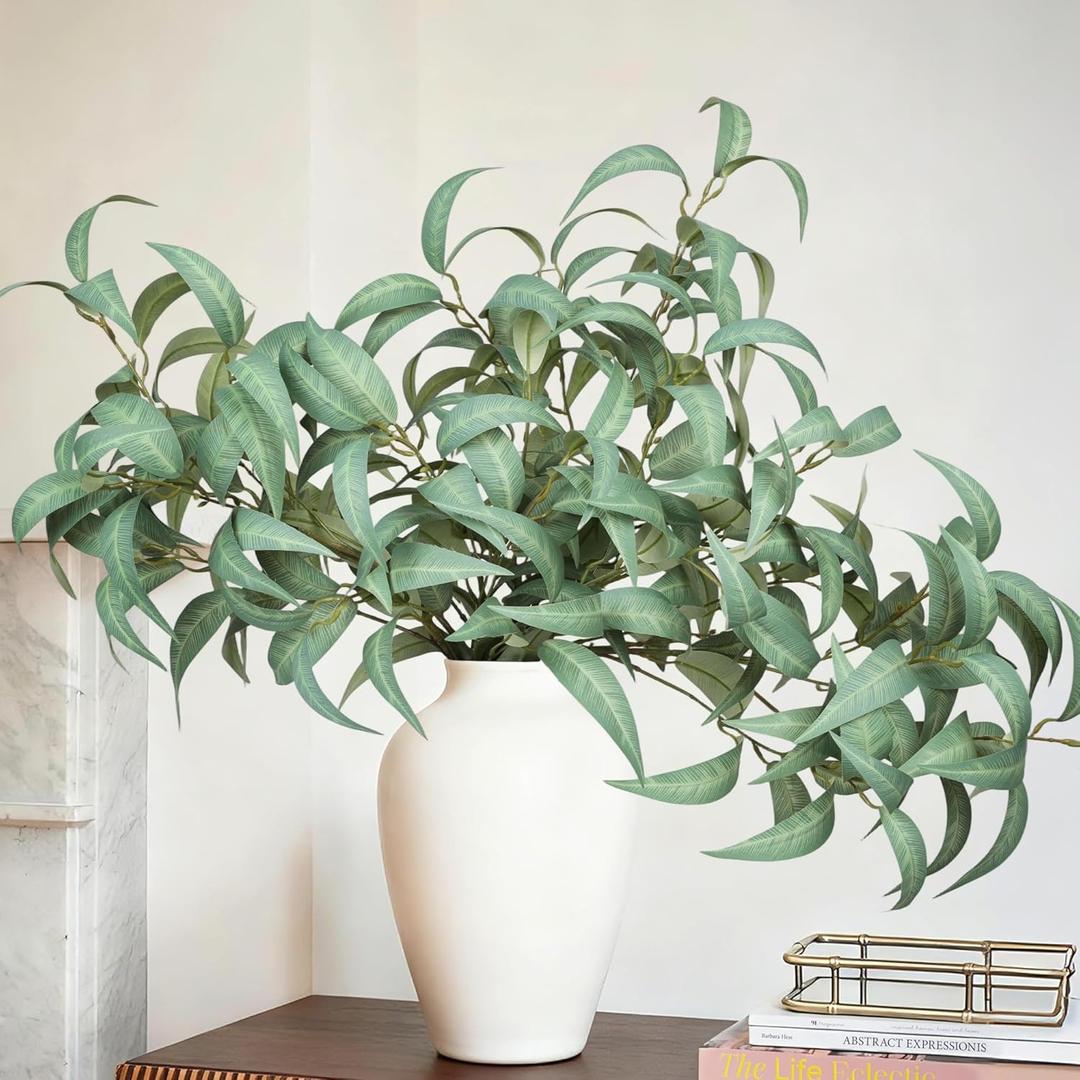 florisso Artificial Greenery Stems for Vase, 5 Pcs Tall Fake Plants Branches Faux Greenery Twigs Leaf for Indoor Home Office Vase Filler for centerpieces, Light Green