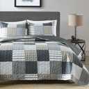 Boryard 3-Piece Queen Quilt Set, Lightweight Soft Full Size Quilt Gray Patchwork Farmhouse Bedspread Coverlet 90x90 inches Spring Bedding Set with 2 Pillow Shams, Grey Plaid Print