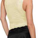 SAUNGKUAI Women's Sexy V Neck Sleeveless Tops Lace Trendy Double Lined Going Out Shirts Blouse (Yellow, L)