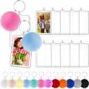 Henoyso 12 Pcs Valentine Photo Keychain Acrylic Picture Keychains with Colorful Fluffy Poms Photo Ornament (2 x 3 Inches)