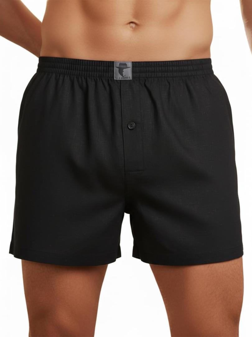 LUFT Mens Fine Linen Soft Stretch Elastic Waistband Underwear Boxer Shorts (Large, Black)