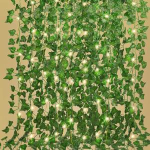RECUTMS Ivy Fake Vines for Room Decor 12 Pack 86 FT Artificial Plant with 100 LED String Light Bedroom Aesthetic Hanging Greenery Garlands Backdrop Leaves for Wall Wedding Party Home Garden Decor