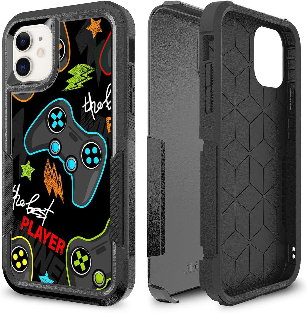 Case for iPhone 11, Gaming Controller Video Game Player Pattern Shock-Absorption Hard PC and Inner Silicone Hybrid Dual Layer Armor Defender Case for iPhone 11
