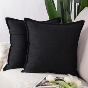 MADIZZ Set of 2 Linen Throw Pillow Covers 22x22 Inch Black Soft Decorative Cushion Cover for Sofa Bedroom Pillow Shell