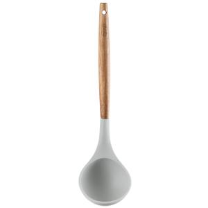 Silicone Soup Ladle - with Wooden Handle, Non-Stick Cookware Heat Resistant Kitchen Utensil - Silver Gray
