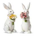 Yuntau 2 Pcs Bunny Figurine White Bunny Decor Wooden Easter Couple Rabbit Figurine Table Decoration Easter Gifts for Spring Holiday Indoor Party Home Table Centerpieces Party Supplies