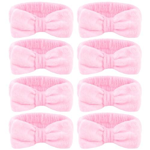 Ondder Spa Headband for Washing Face 8 Pack Pink Skincare Headbands for Women Girls Terry Cloth Cute Bow Head Bands