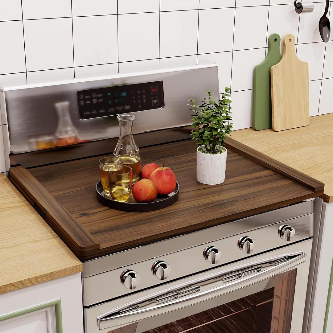 Noodle Board Stove Cover Wood (Ready to Use), Stove Top Covers for Electric Stove, Gas Stove, Wooden Decorative Rustic Kitchen Serving Tray, for Range Stovetop, Cooktop, 30'' * 22'', Brown