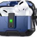 for AirPods Pro Case Cover [Safety Lock] [Magnetic One-Click Open] [Military Shockproof Armor] Double Rugged Outdoor Wireless Charging Case for AirPods Pro 1st Generation with Keychain, Blue