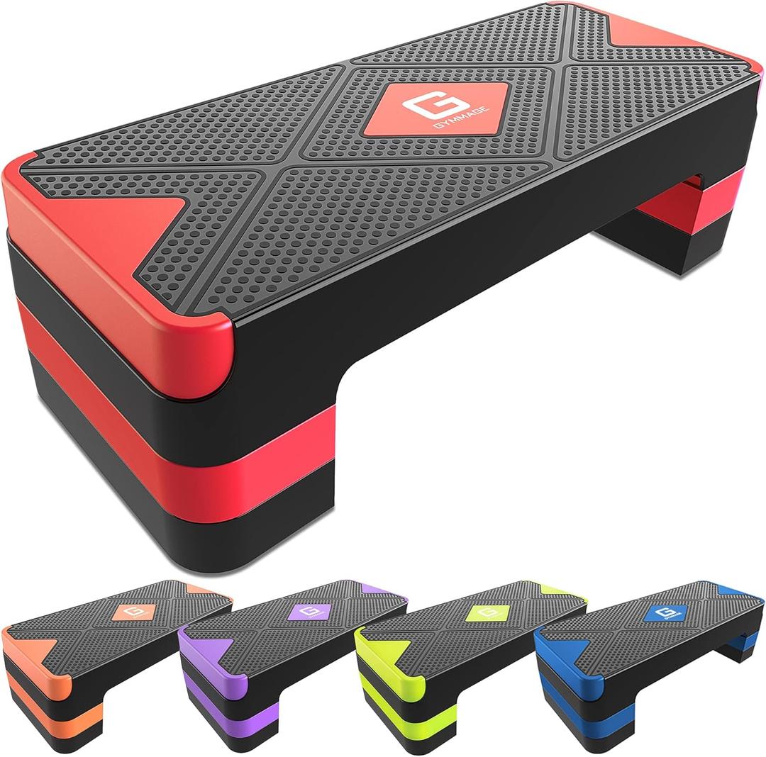 Aerobic Exercise Step, Adjustable Aerobic Stepper for Exercise, Workout Step Platform for Step Up, 26.5" Step Deck with 4 6 8 Adjustable Height Risers, Women Home Gym Cardio Fitness (Red)