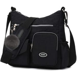 SUKRY Nylon Crossbody Bag for Women with Anti theft RFID Pocket, Waterproof Shoulder Bag Travel Purses and Handbag (Black-1)