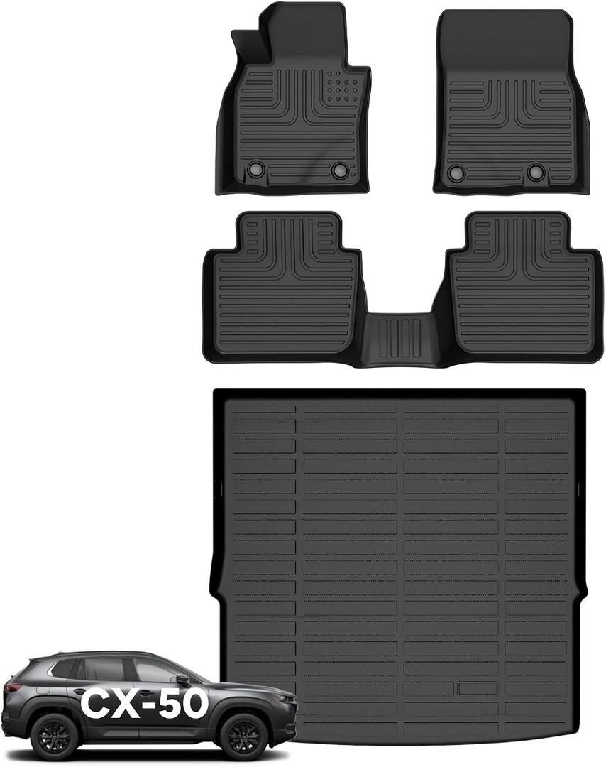 Wayhigh Floor Mats and Cargo Liner for Mazda CX50 2023-2026 (Not for Hybrid), All Weather TPE Car Mats Waterproof Heavy Duty Floor Liners, Floor Mats Custom Fit for CX-50 Accessories