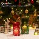 Christmas Hurricane Glass Candle Holders: Glasseam Red Green Candle Holders for Pillar Candles Silver Snowflake Decorations Large Cylinder Vases for Floating Candles Table Centerpiece