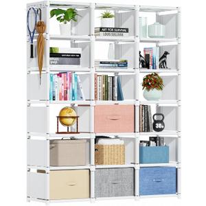 Mavivegue Book Shelf, 18 Cube Storage Organizer, DIY Bookcase, Metal Cube Bookshelf, Tall Book case for Bedroom, Living Room, Office, Closet Storage Organizer, Black Cubicle Storage Rack-White