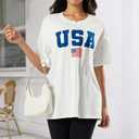 Womens Oversized Summer T Shirts Fashion Floral Graphic Tees Short Sleeve Beach Vacation Trendy Clothes 2025 (Large, Classic Usa Flag)