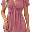 Acelitt Womens Casual Fashion Trendy 2026 Summer Twist Front V Neck Short Sleeve Mini Dress High Waist A Line Ruffle Dresses Sundress Pink Small