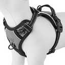 PHOEPET No Pull Dog Harness Medium Reflective Front Clip Vest with Handle, Adjustable 2 Metal Rings 2 Buckles(M, Grey)