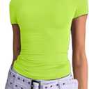 Dwnval Womens Sexy Basic T Shirts Summer Short Sleeve Crewneck Slim Fit Cute Crop Tops, Large