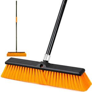 DSV Standard 18 Push Broom Outdoor Heavy Duty with 59.4 Long Handle, Industrial Broom with Stiff Bristles, Floor Broom for Cleaning Patio Garage Shop Deck Concrete Wood Stone Tile Floor