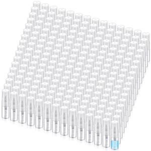 Zhehao 100 Pcs Mini Spray Bottles 2 ml Clear Glass Perfume Bottles Refillable Fine Mist Perfume Atomizer Portable Empty Sample Containers for Cleaning, Essential Oils, Travel (Clear Cap)