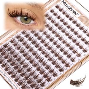 Mavphnee Brown Lash Clusters Wispy Eyelash Extensions Natural Individual Lashes Extension Dark Brown Cluster Lashes 8-16MM Fairy Eyelash Clusters Spiky C-Curly DIY Lash at Home for Everyday Wear