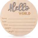 lasuroa Baby Announcement Sign, 5.9 Inch Wooden Hello World Newborn Welcome Sign Birth Announcement Name Plate for Hospital Nursery (Gray)