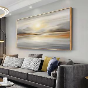 Framed Wall Art Abstract Seascape Canvas Printing Wall Decor Artwork for Living Room Bedroom Dining Room Home Office Decor 24"x48" (Grey)