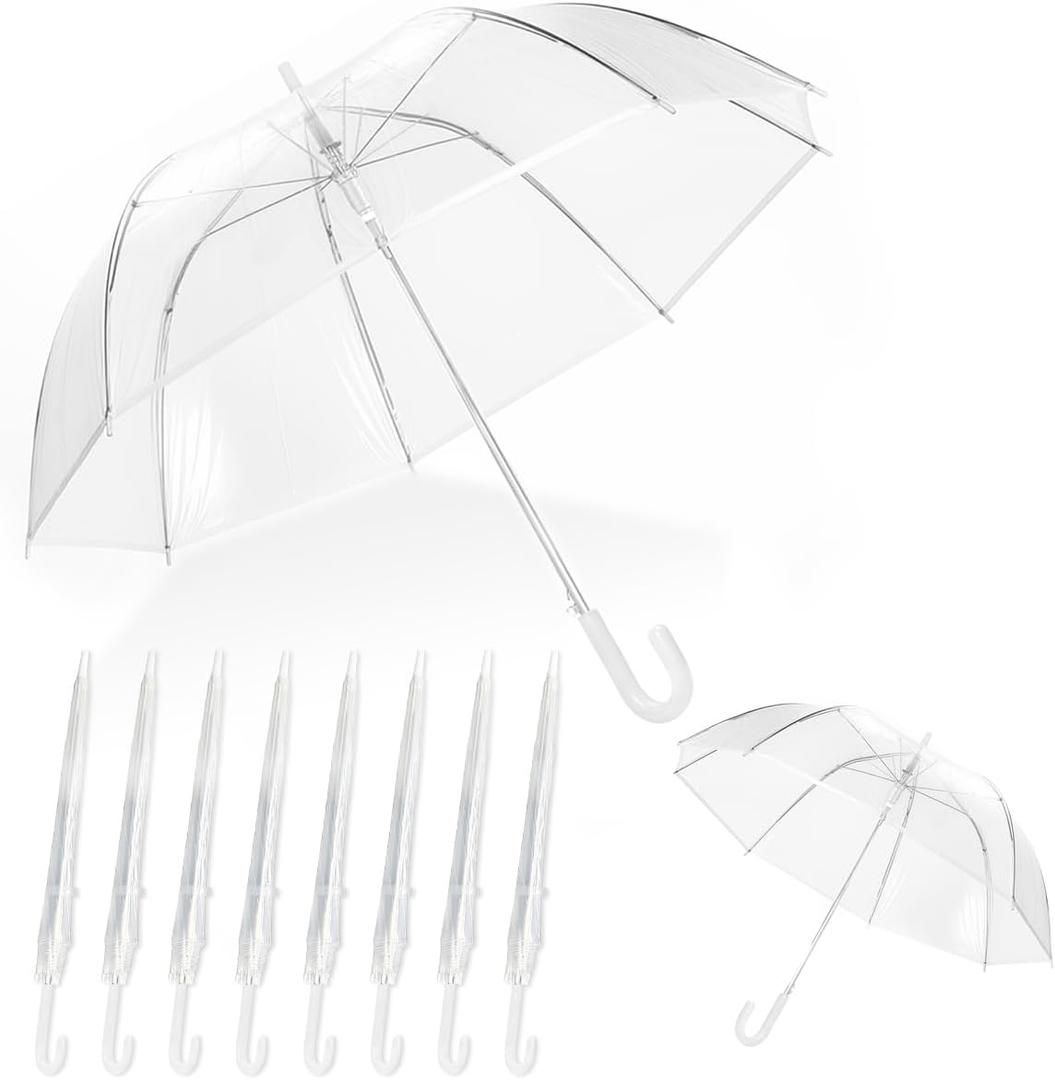 8 Pcs Clear Umbrella Wedding,Windproof Clear Umbrellas for Rain,Large Clears Umbrella for Two People,Transparent Umbrellas Bulk with J Shaped Handle for Wedding Supplies,Outdoor Activities
